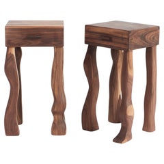 Foot Side Table (Pair), handmade in solid walnut with organic curved legs