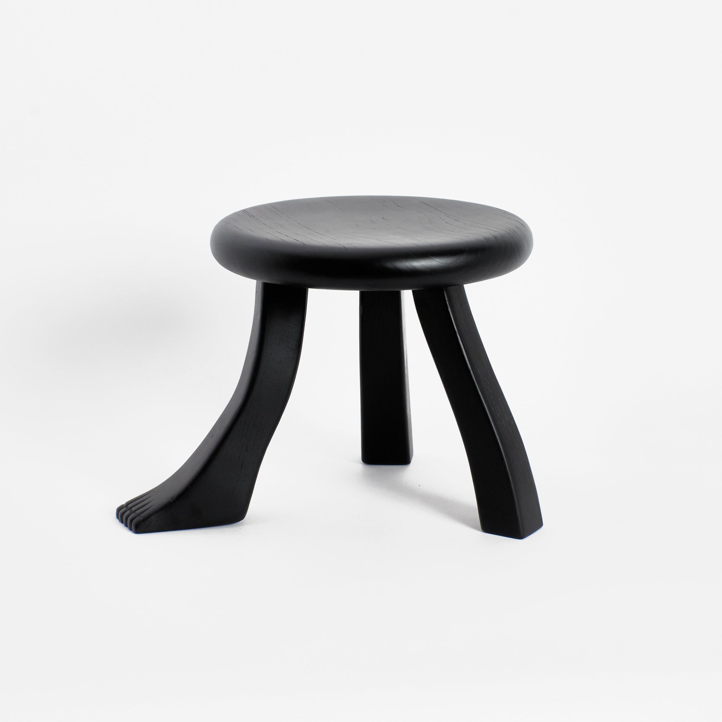 Hand-Carved Foot Stool in Black For Sale