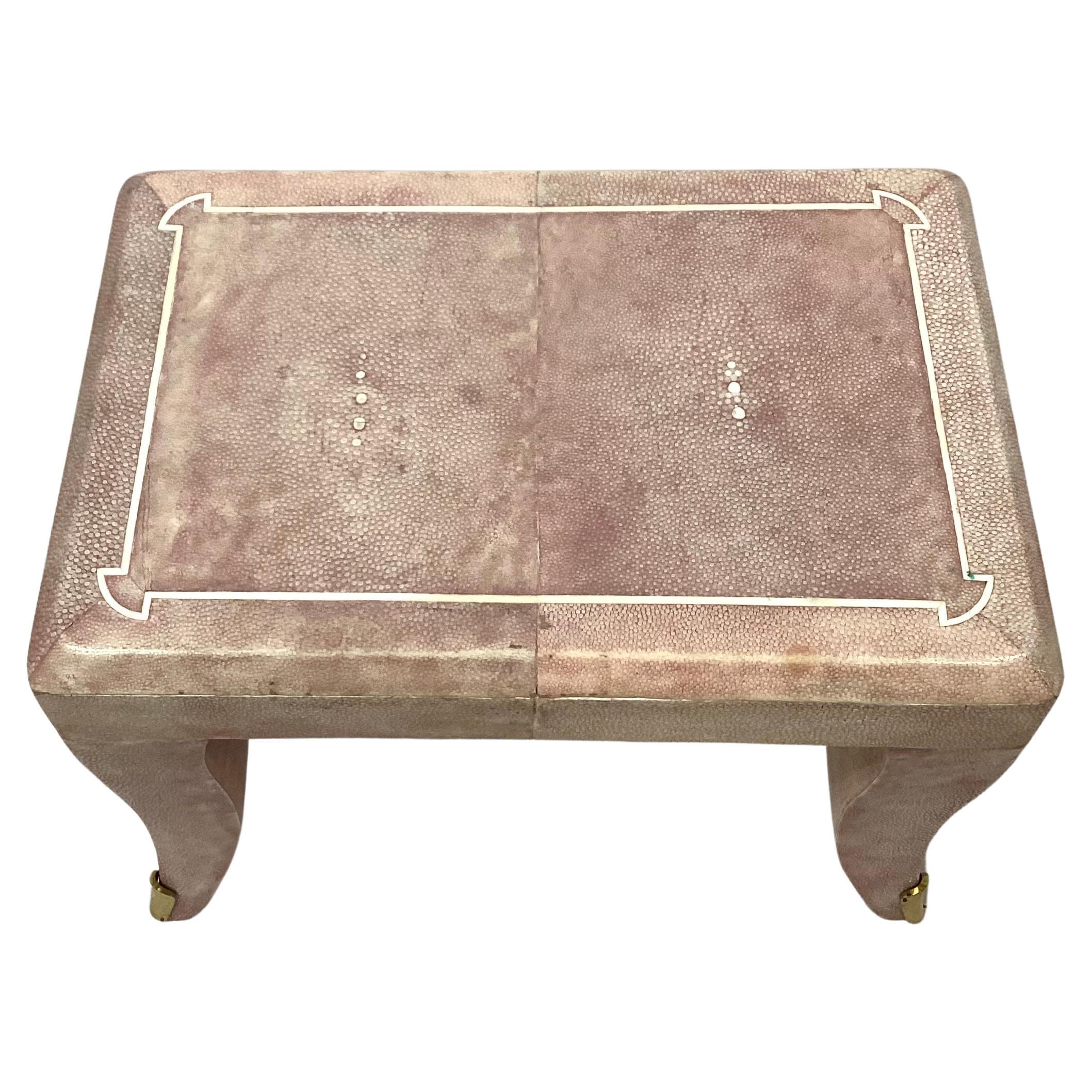 American Foot Stool in Faux Pink Shagreen With Brass Leg Adornments