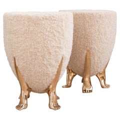 Foot Stool • Sculptural Surreal- inspired Bronze Boucle Stool by Carmen Ellis