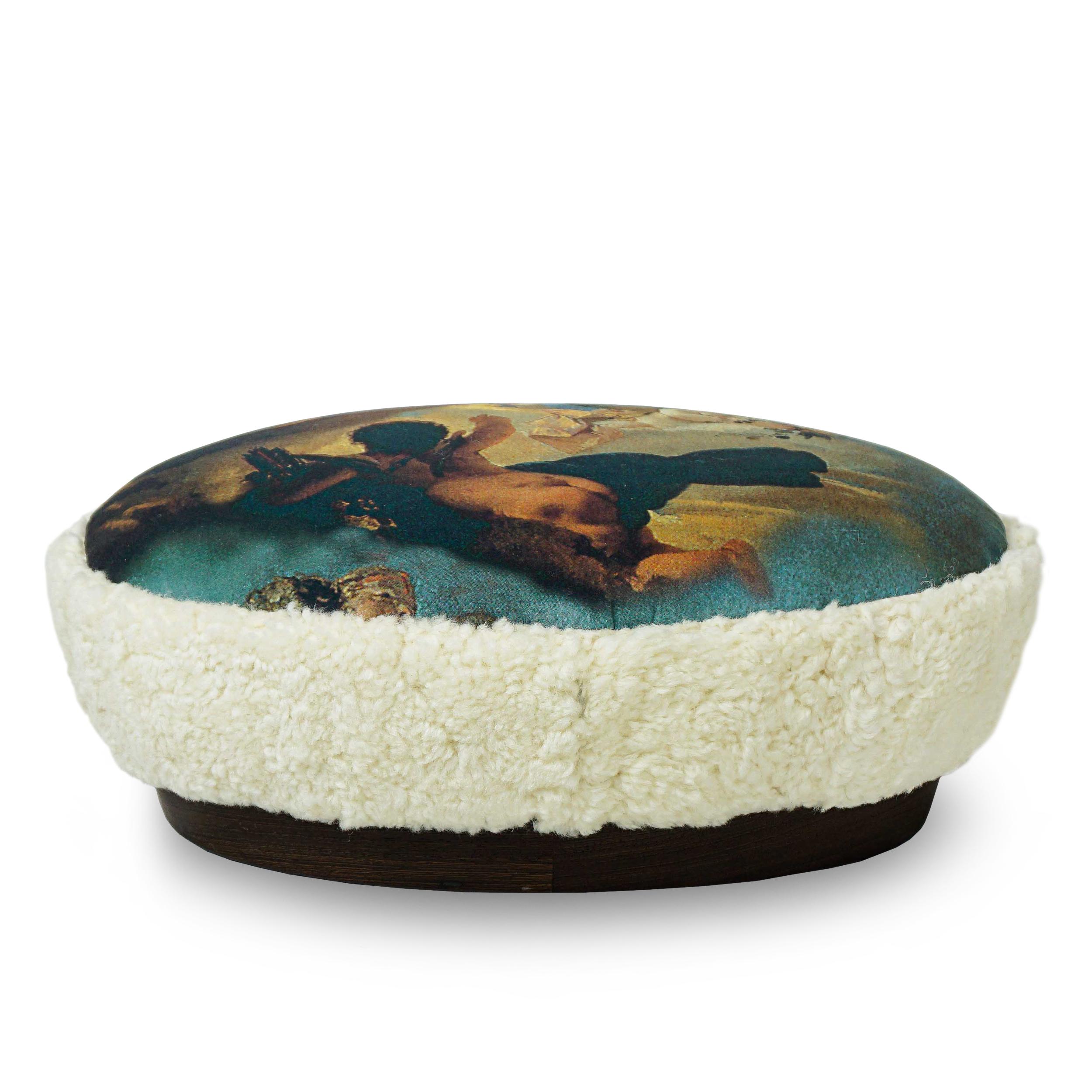 Modern Foot Stool Ottoman in Venus Painting Print & Shearling For Sale