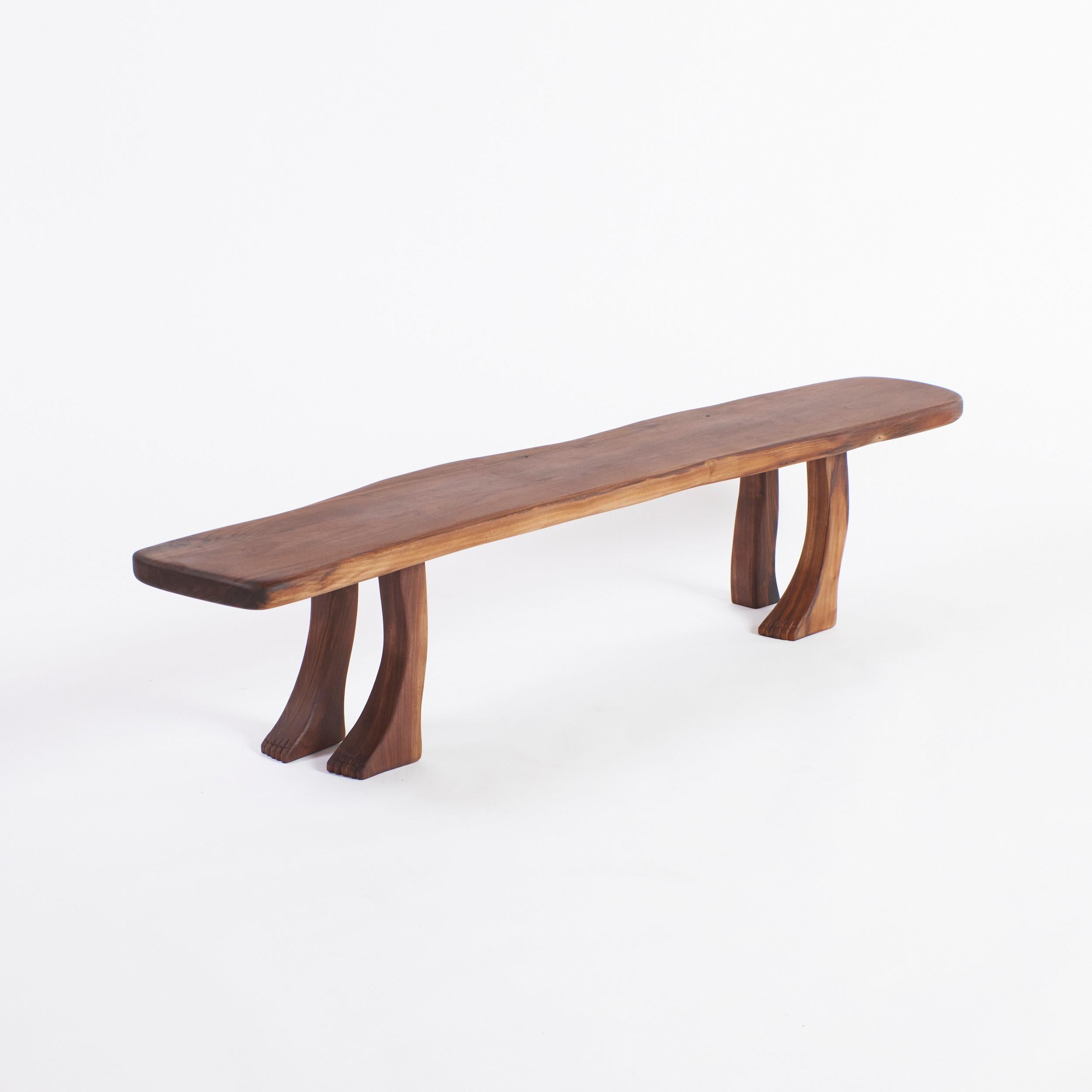Foot Walnut Bench by Project 213A
Dimensions: W 140 x D 27 x H 30 cm
Materials: Walnut

This playful design is part of Project 213A's hand carved wooden 