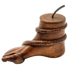 Antique Foot with Serpent Wooden Tobacco Box