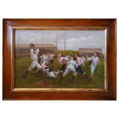 Football Soccer Match, 1890 England and Ireland, Oil on Canvas, Early World Cup