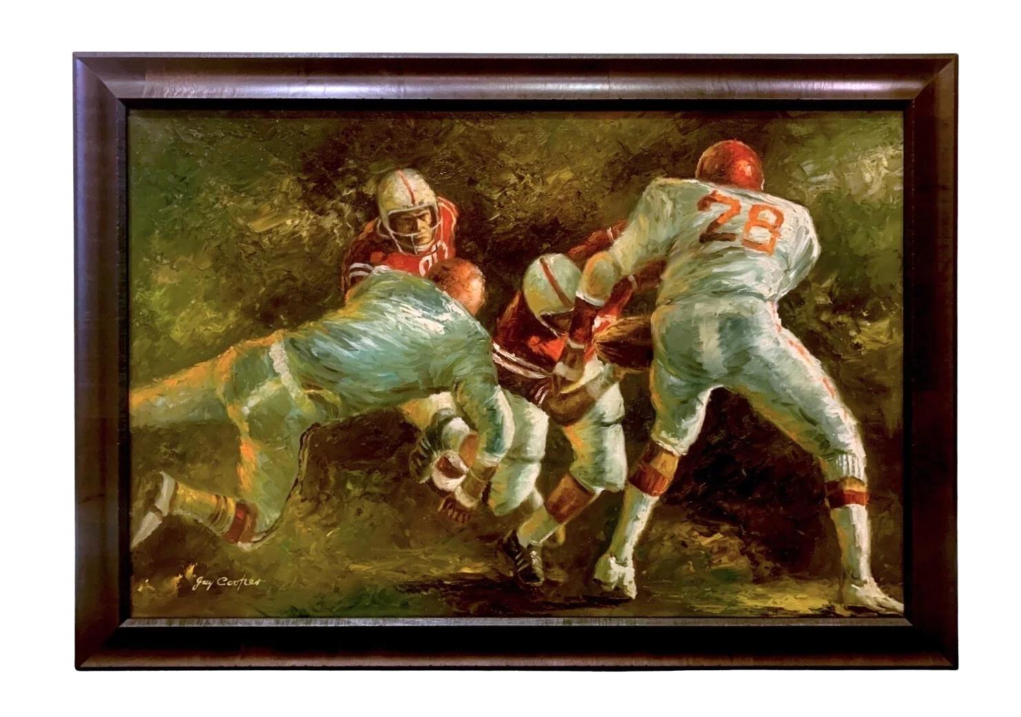 Paint Football Scene by Jay Cooper, Oil on Canvas, Late 20th Century For Sale