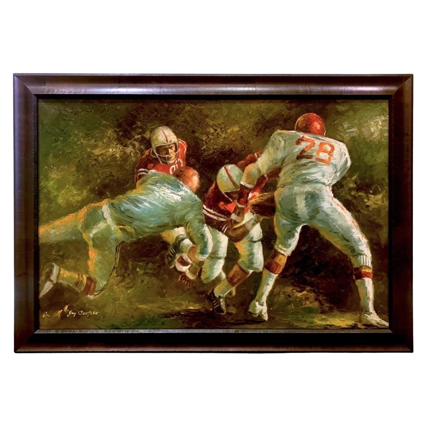 Football-Szene von Jay Cooper, Öl auf Leinwand, spätes 20. Jahrhundert