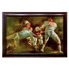 Vintage Football Scene by Jay Cooper, Oil on Canvas, Late 20th Century