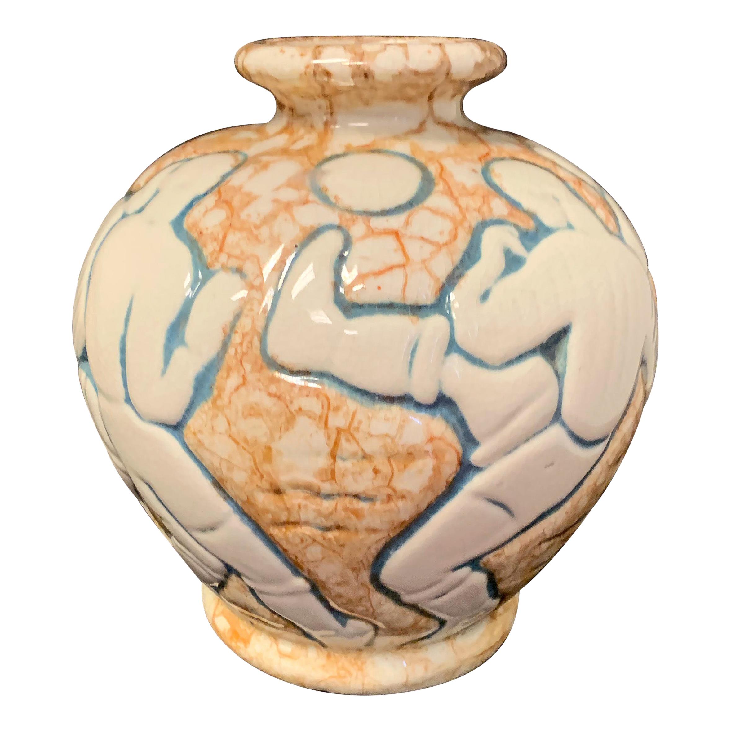 "Football 'Soccer', " Rare Art Deco Vase by André Legrand for Mougin Pottery