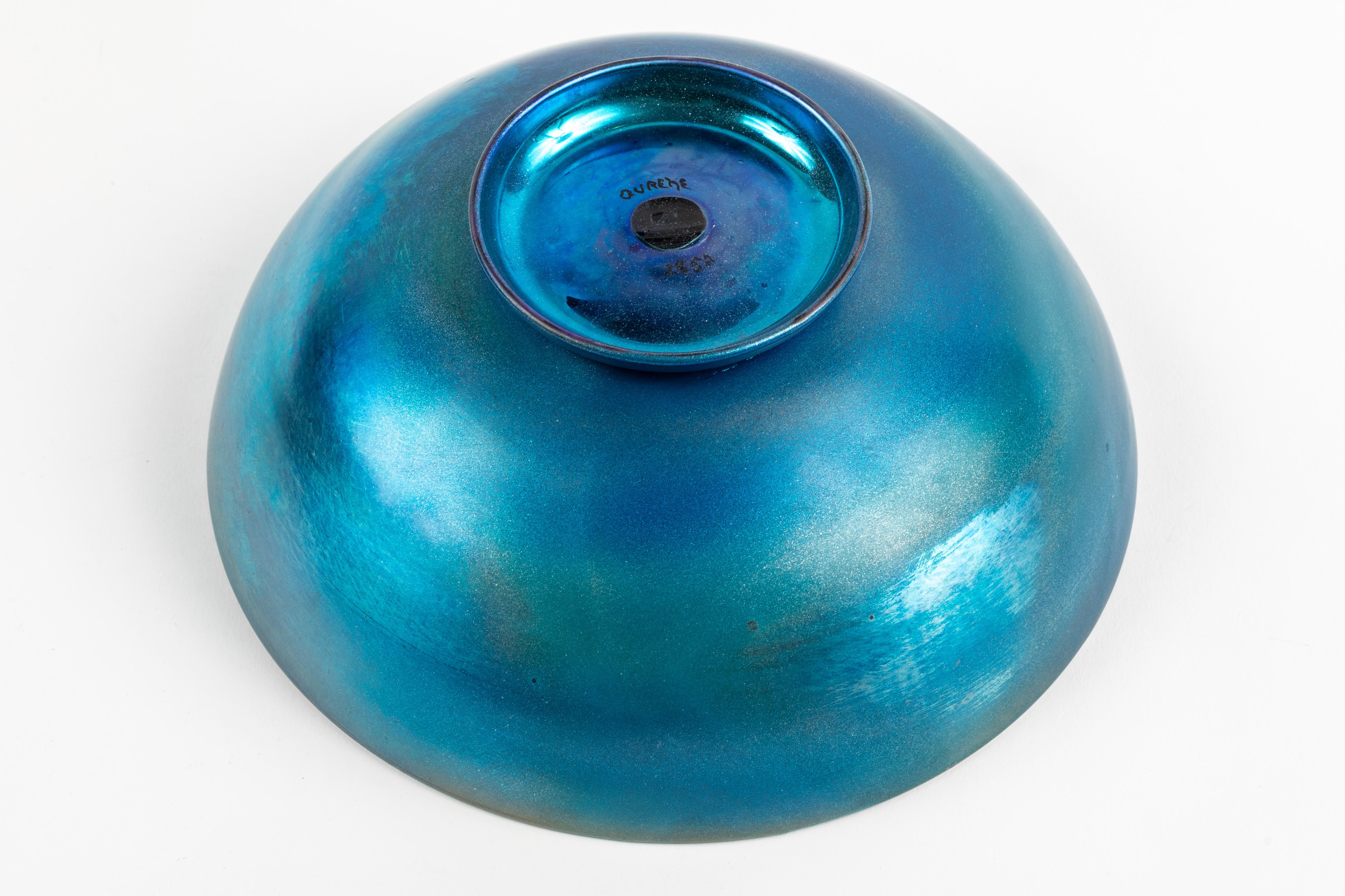 Footed Blue Steuben Aurene Bowl by Frederick Carder 1