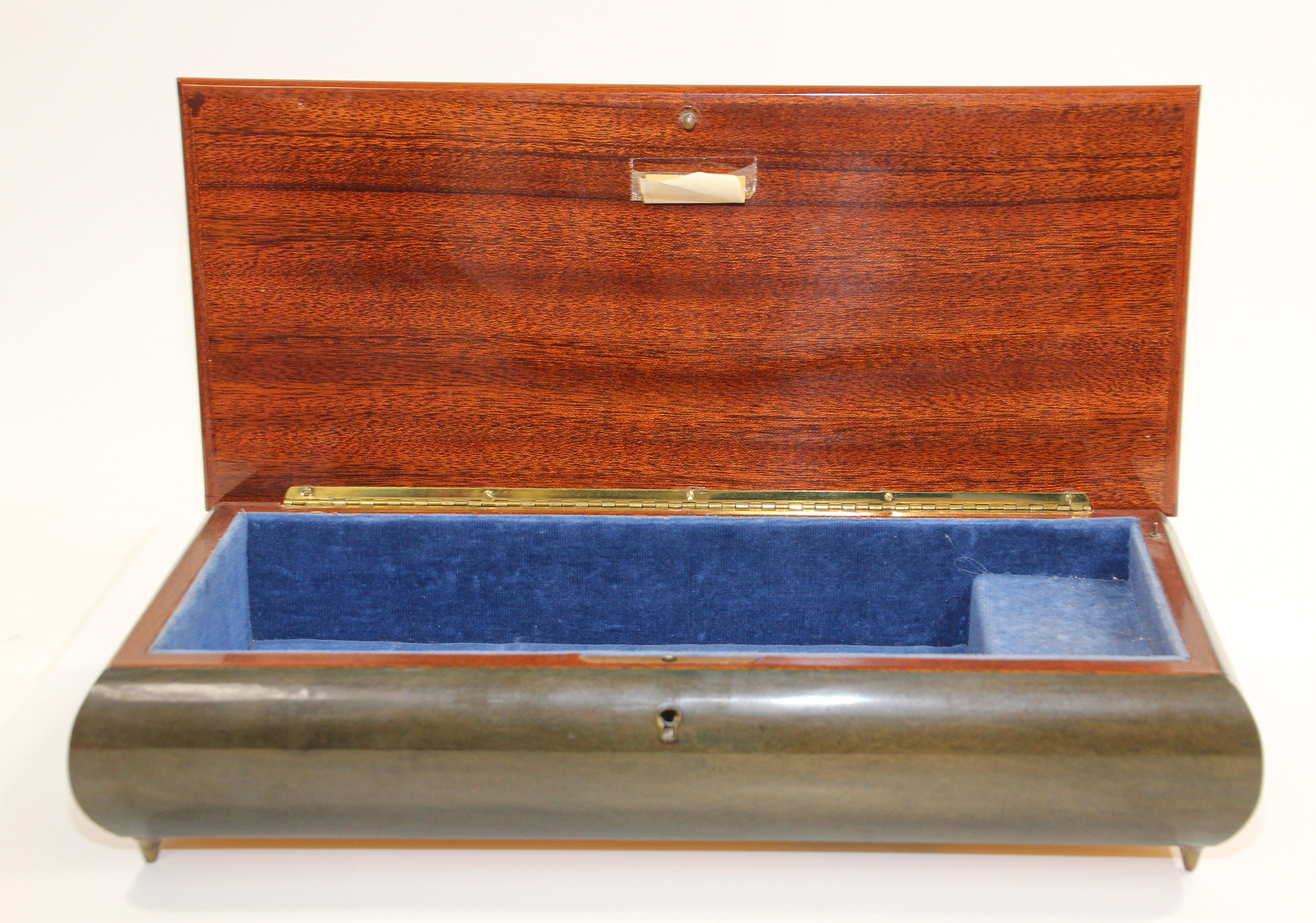 Footed Blue Wooden Jewelry Music Box Made in Italy 7