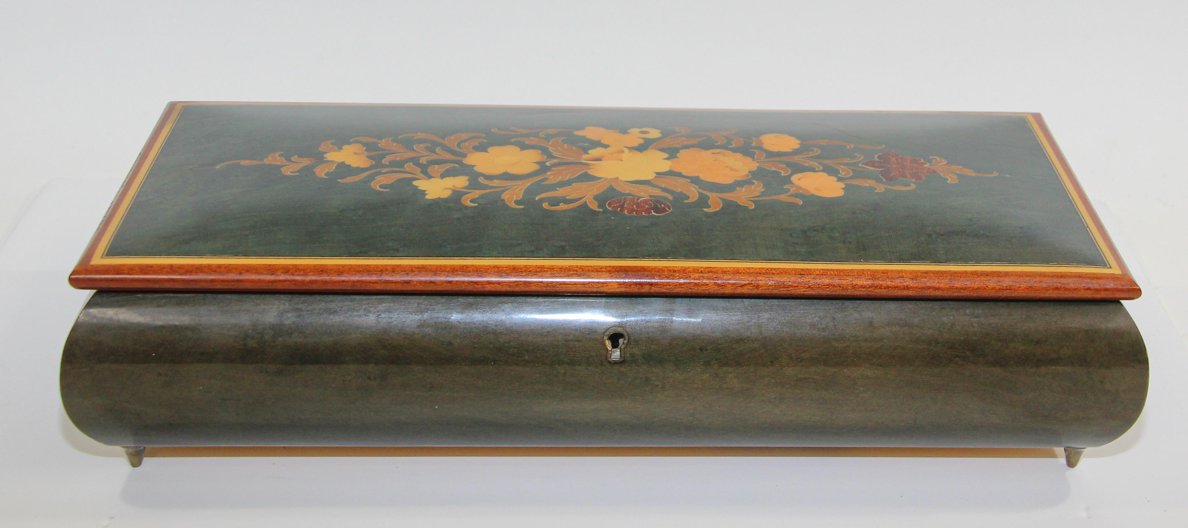 Moorish Footed Blue Wooden Jewelry Music Box Made in Italy