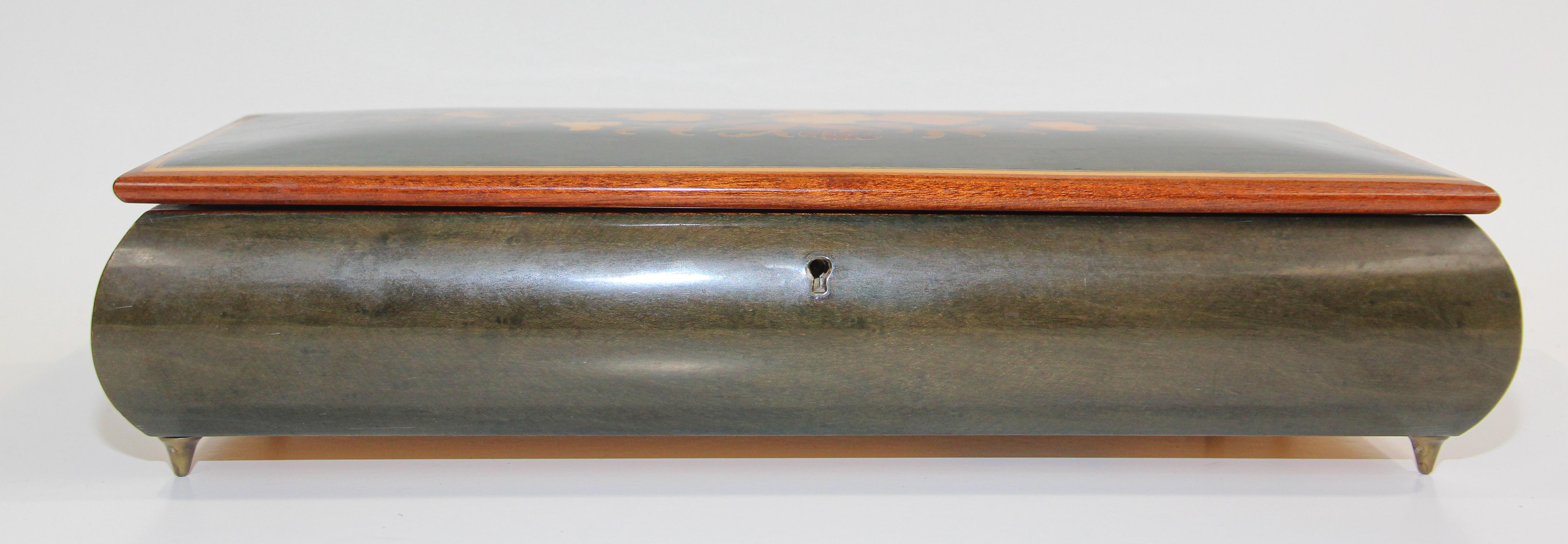 Fruitwood Footed Blue Wooden Jewelry Music Box Made in Italy