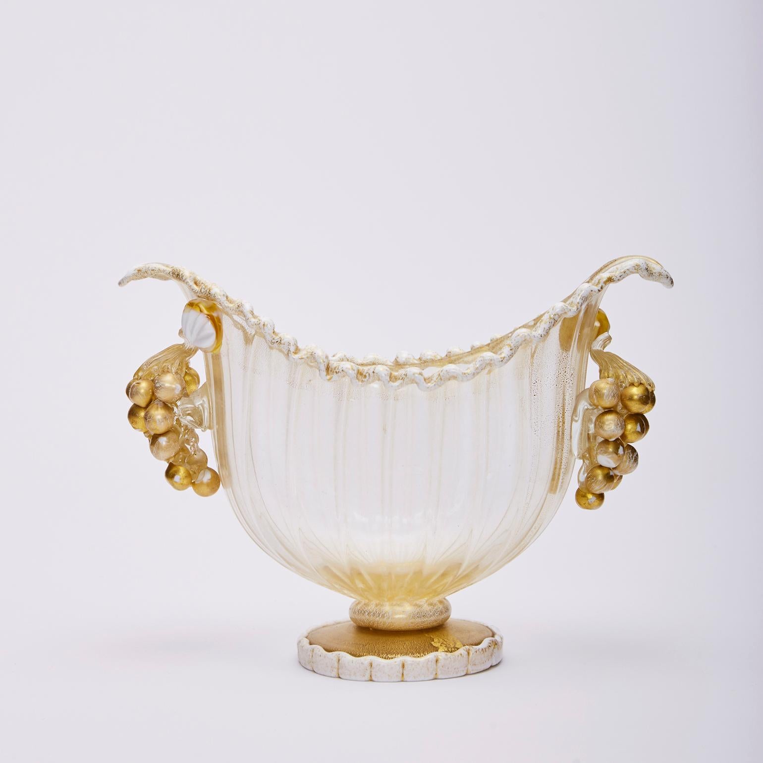 Mid-20th Century Footed Bowl Gold Leaf and Grapes, Ercole Barovier for Barovier Toso & Co 1949 For Sale