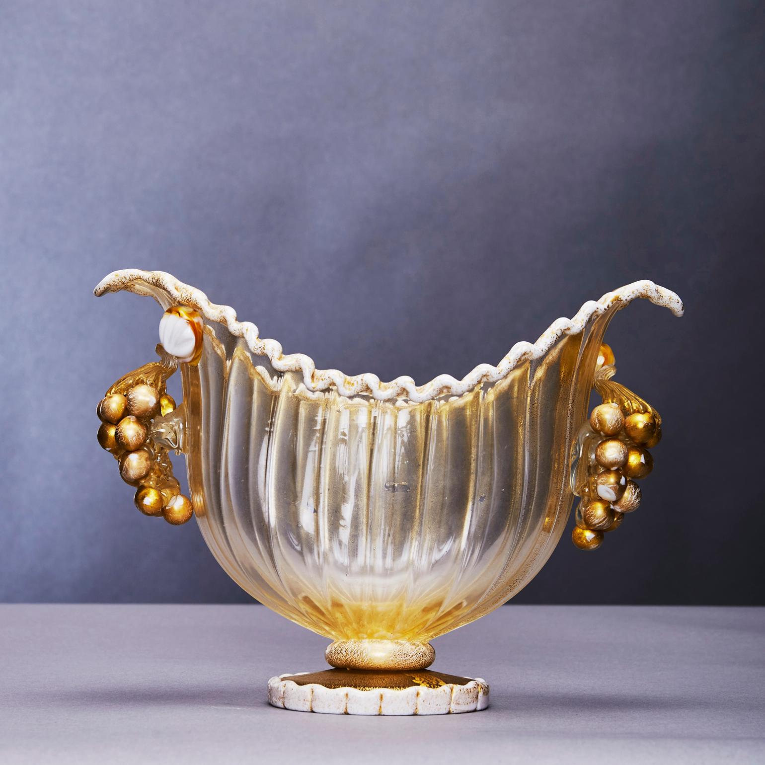 Footed Bowl Gold Leaf and Grapes, Ercole Barovier for Barovier Toso & Co 1949 For Sale 2