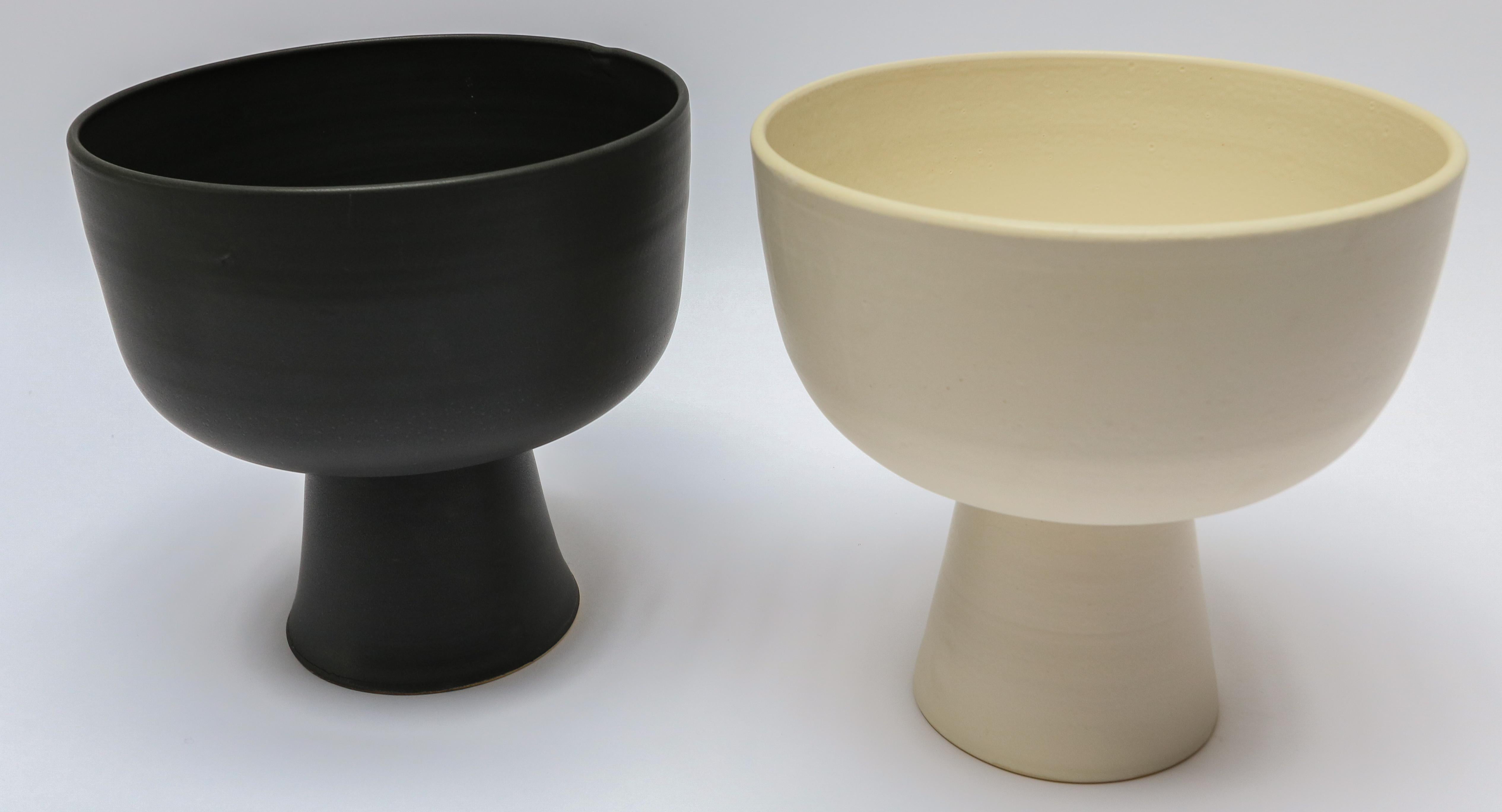 Handmade ceramic Footed bowls in blanc white (400183) and noir black (400184) by Style Union Home. Priced individually.