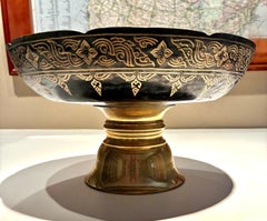 Footed Brass Bowl with Etched Gold Detailing