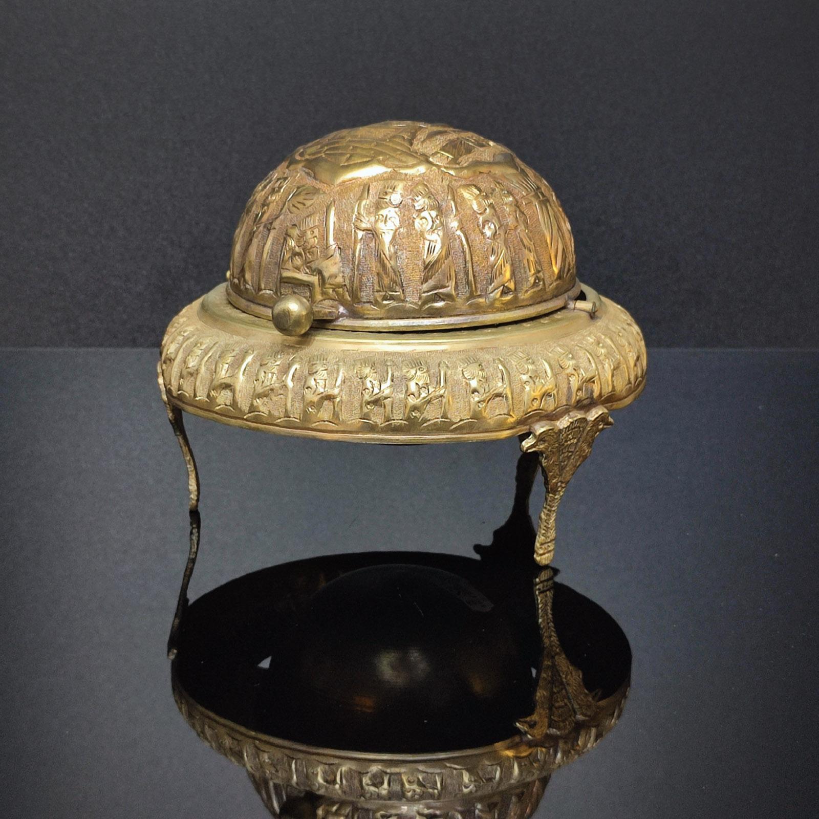 Asian Footed Brass Silvered Moorish Caviar Server For Sale
