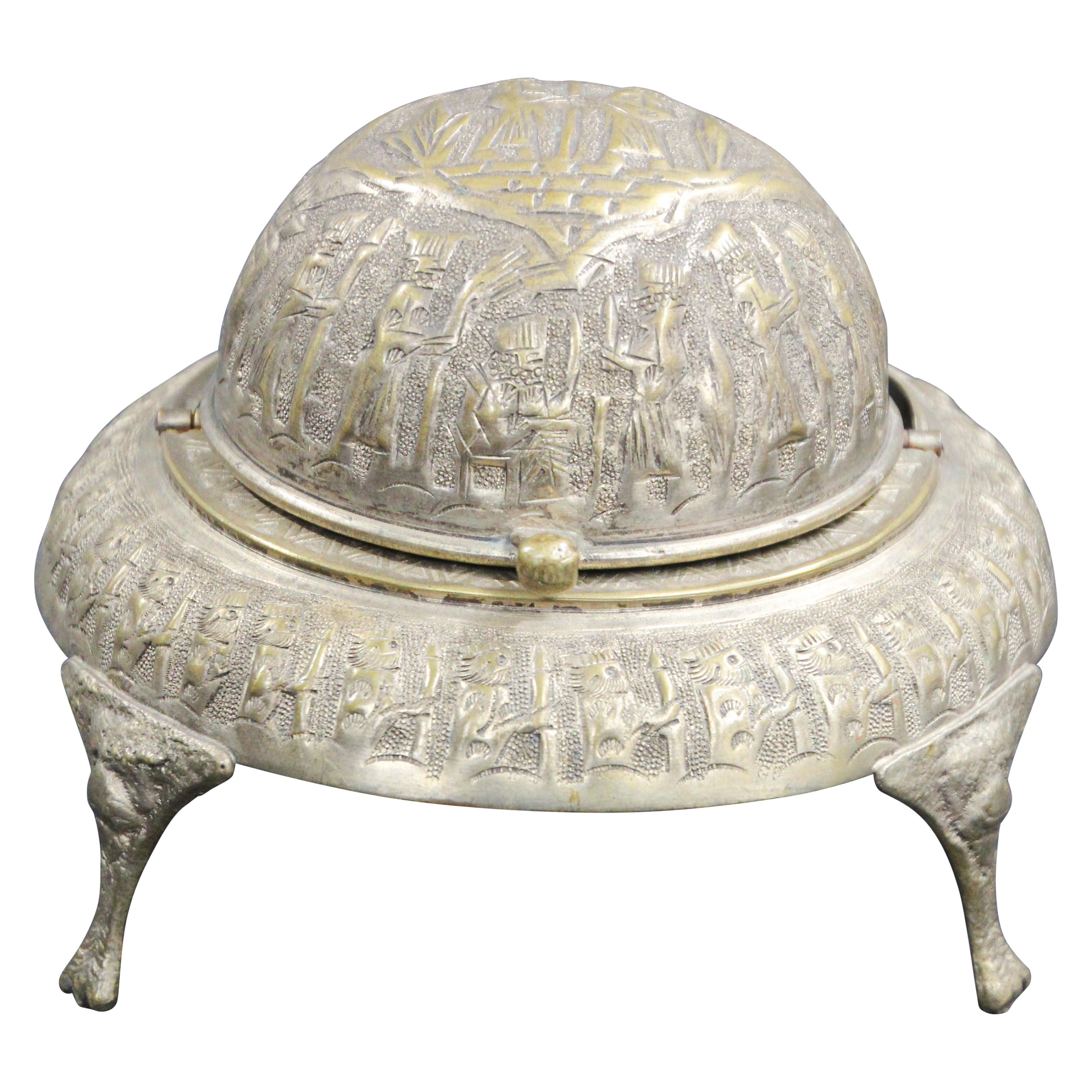 Footed Brass Silvered Moorish Caviar Server