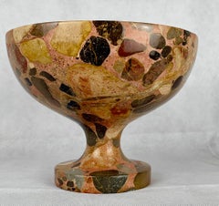 Round Footed Bowl Carved from Brêche d'Alep Marble