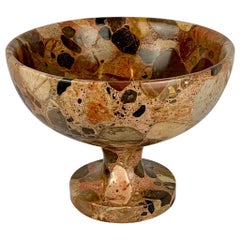 Round Footed Bowl Carved from Brêche d'Alep Marble