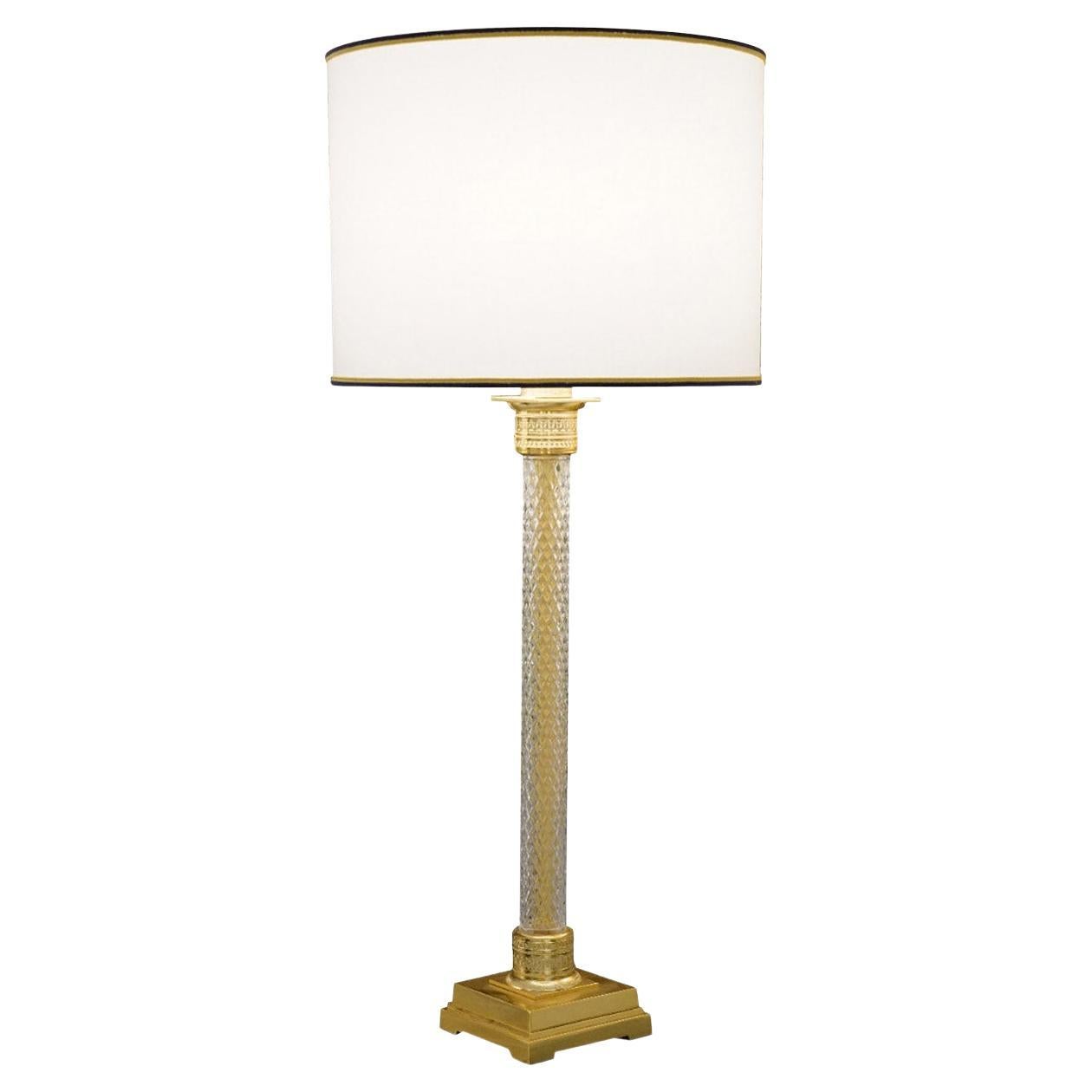 Footed Bronze & Crystal Table Lamp For Sale