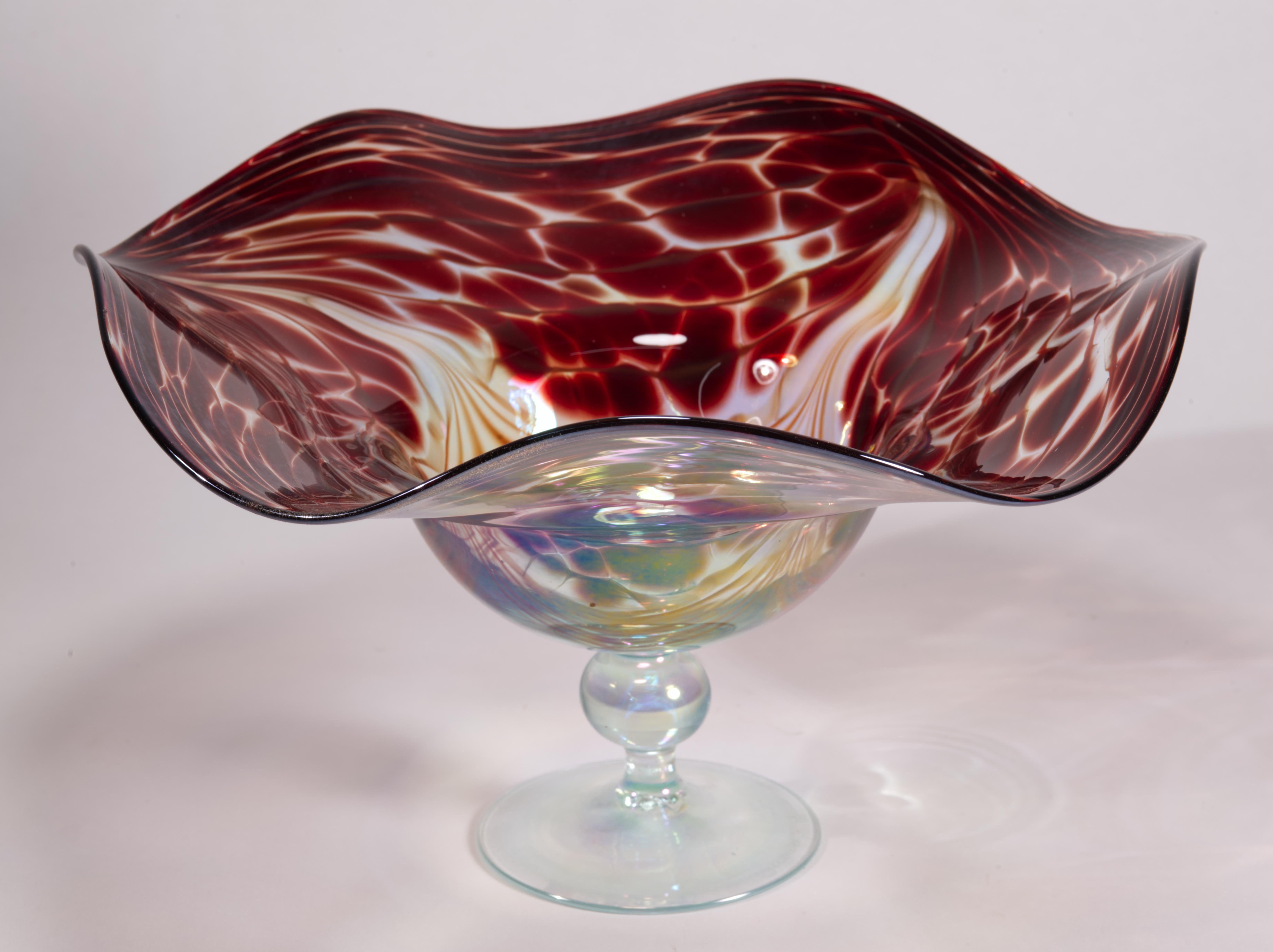 Art Déco Ciotola da centrotavola con piede, Studio Art Glass, 1986 in vendita