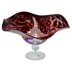 Bol à pied pour centre de table, verre d'art de studio du début de l'Amérique, 1986