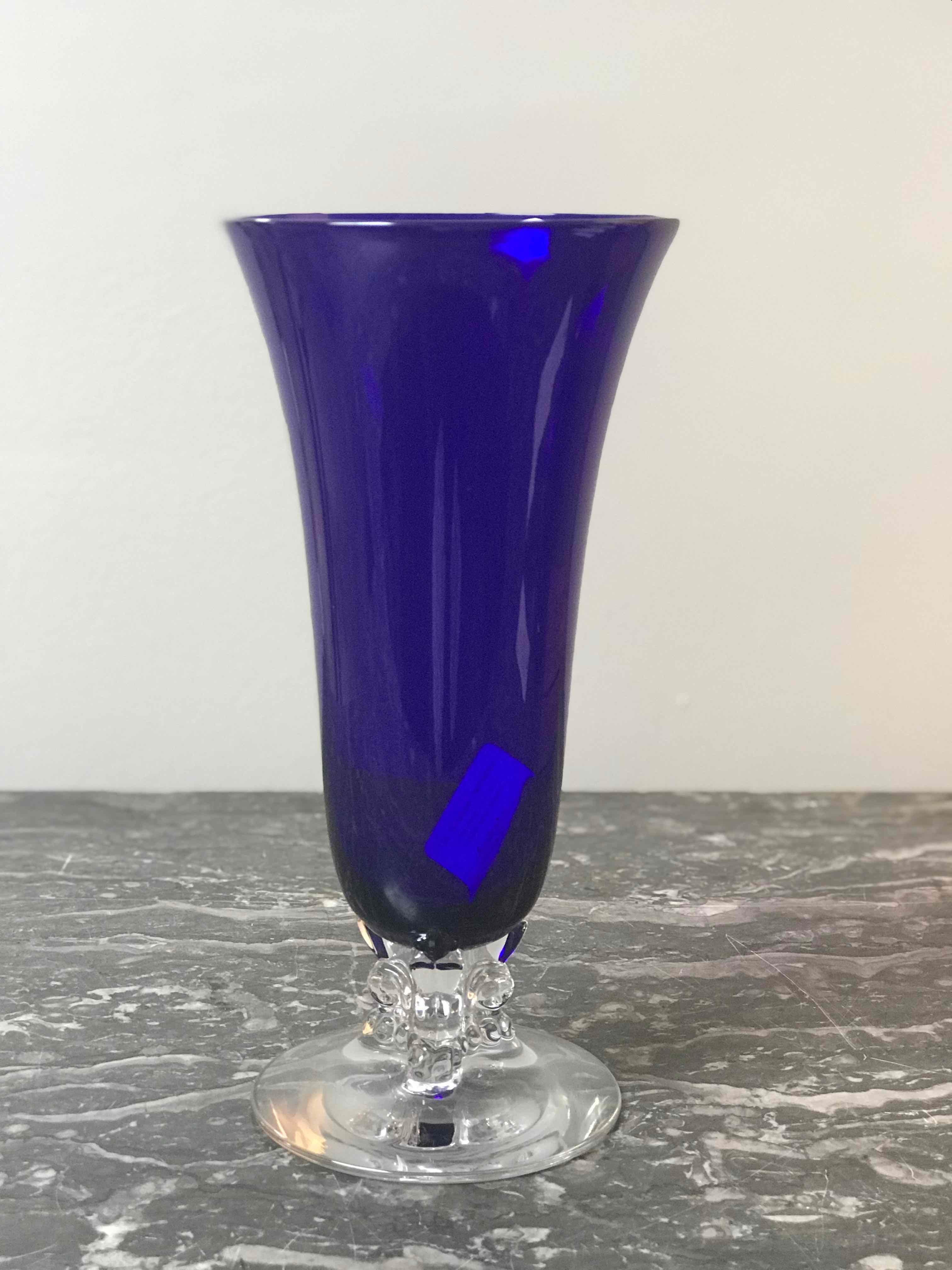Footed cobalt blown glass vase from the 1930s. 