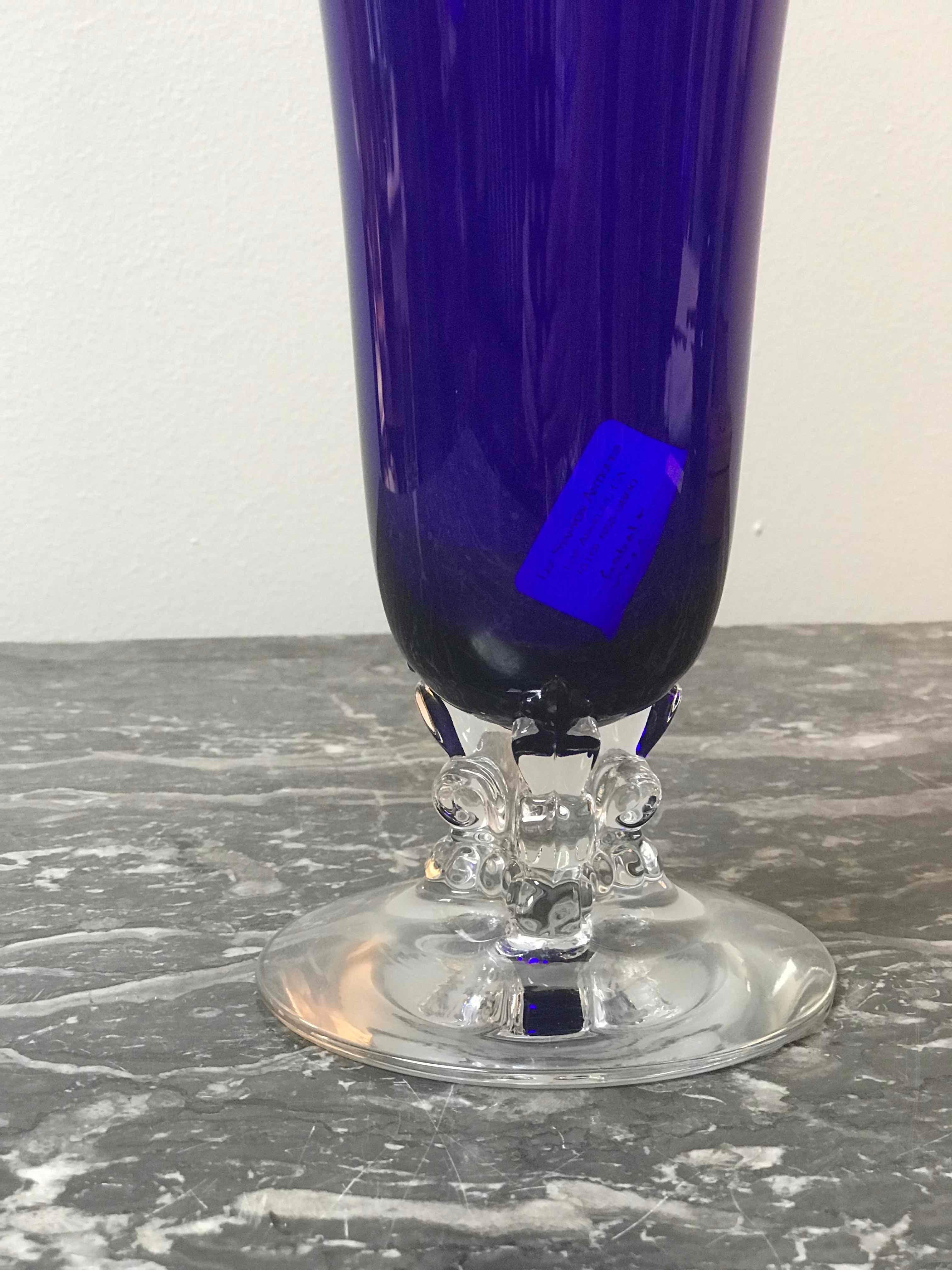 American Footed Cobalt Blown Glass Vase from the 1930s