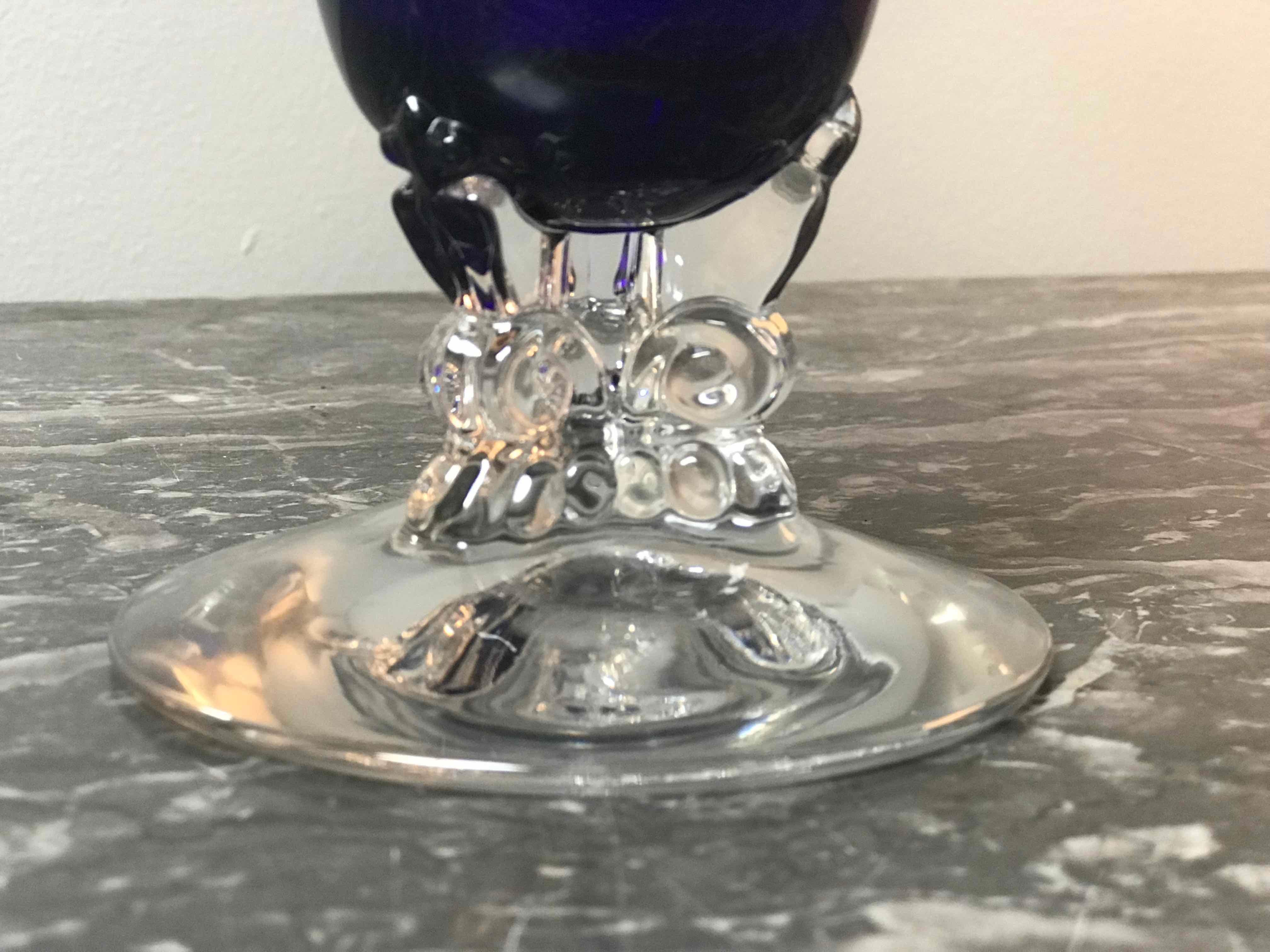 Footed Cobalt Blown Glass Vase from the 1930s In Good Condition In Los Angeles, CA