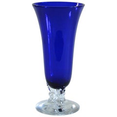 Footed Cobalt Blown Glass Vase from the 1930s