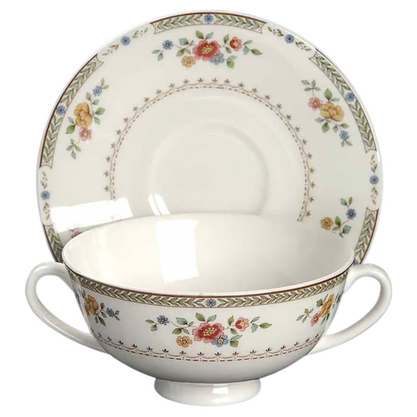 Footed Cream Soup Bowl &Saucer Replacement Royal Doulton Kingswood Floral Design For Sale