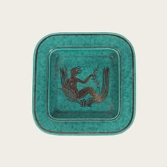 Footed Dish by Wilhelm Kage with Silver Leaf Mermaid in Center, Model 1196