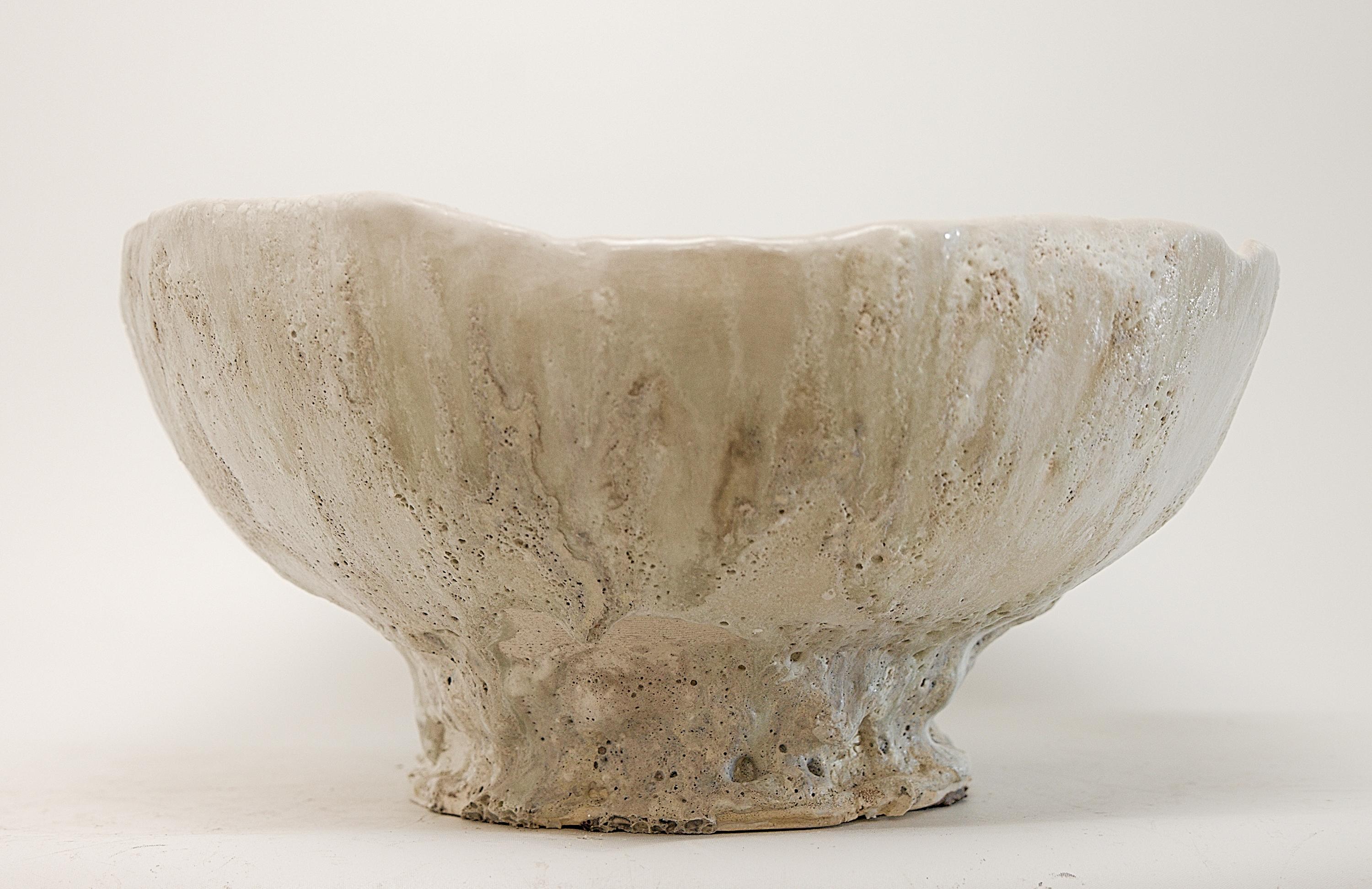 Footed  Large Low Stoneware Planter Bowl Vessel en vente 1