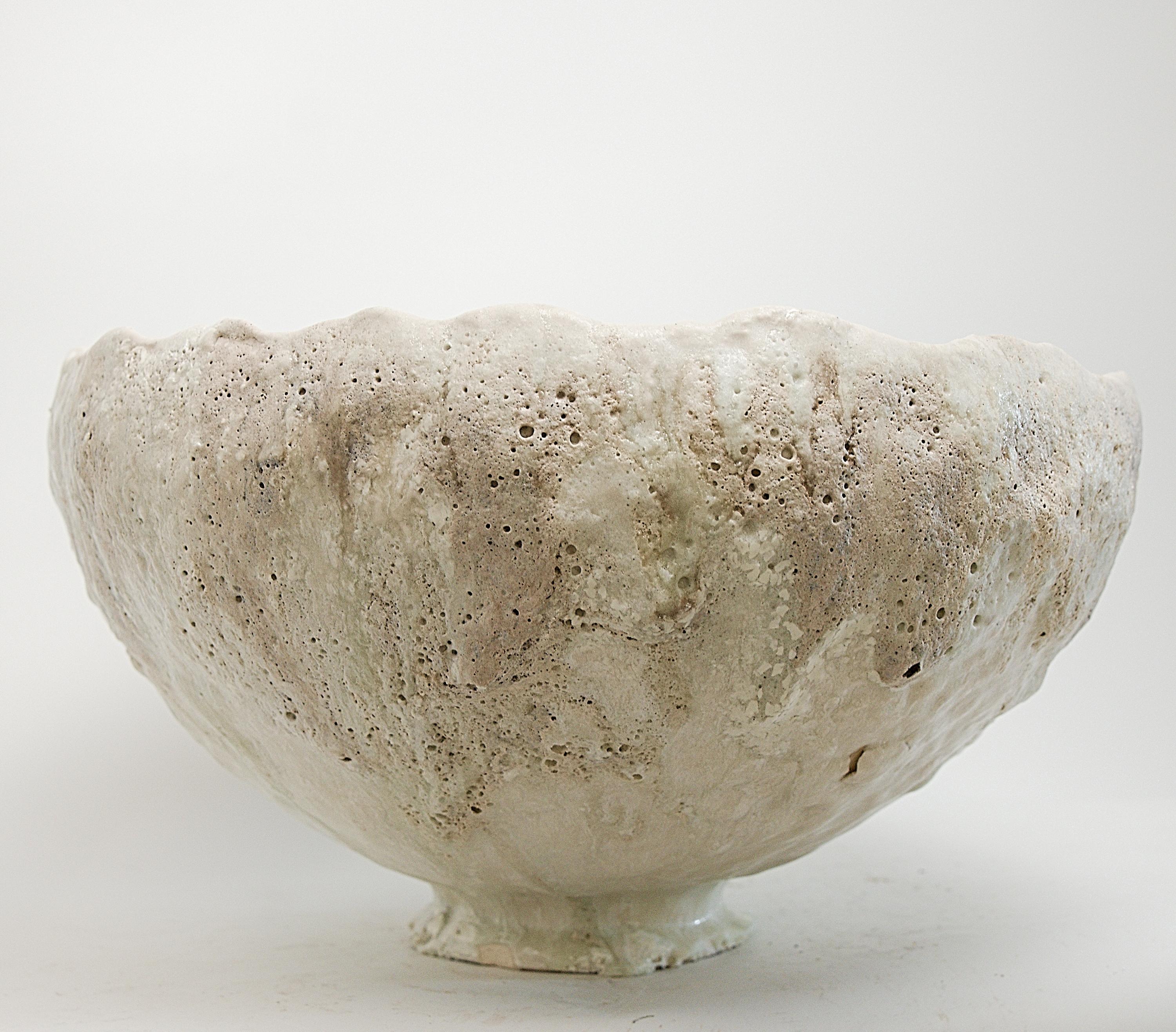 Footed  Large Low Stoneware Planter Bowl Vessel II en vente 4