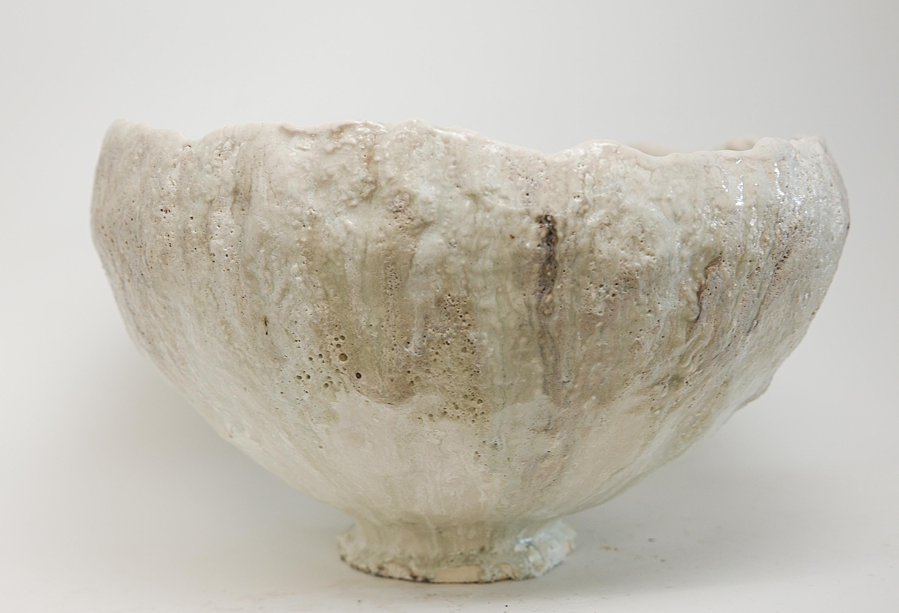 Américain Footed  Large Low Stoneware Planter Bowl Vessel II en vente