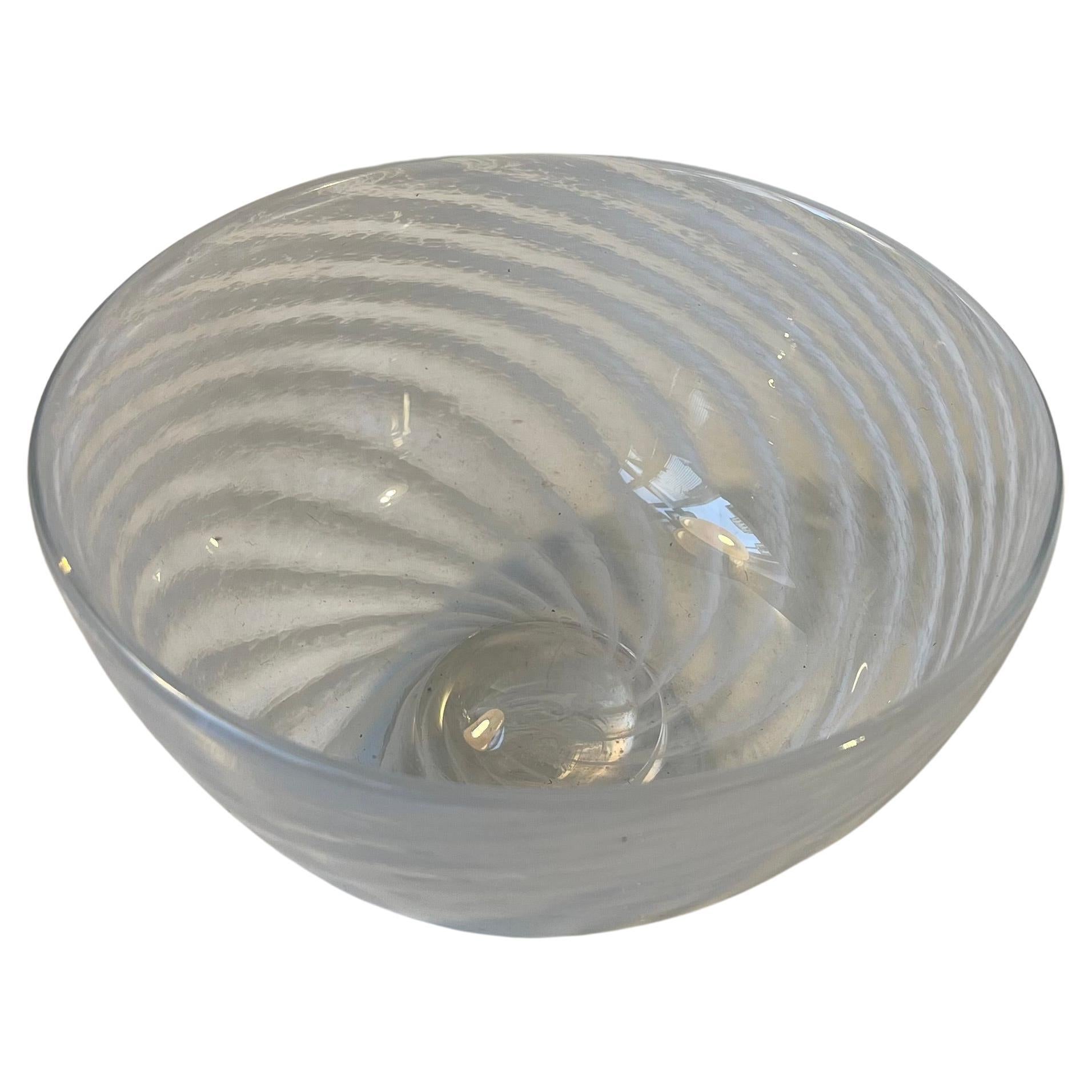 Footed Murano Art Glass Bowl with White Swirls, 1970s For Sale