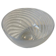 Footed Murano Art Glass Bowl with White Swirls, 1970s