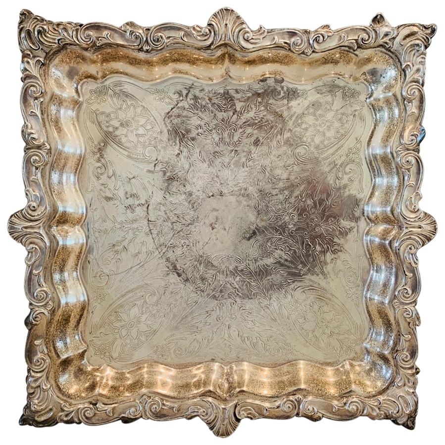 Footed Silverplate Serving Tray by Birmingham Silver Co