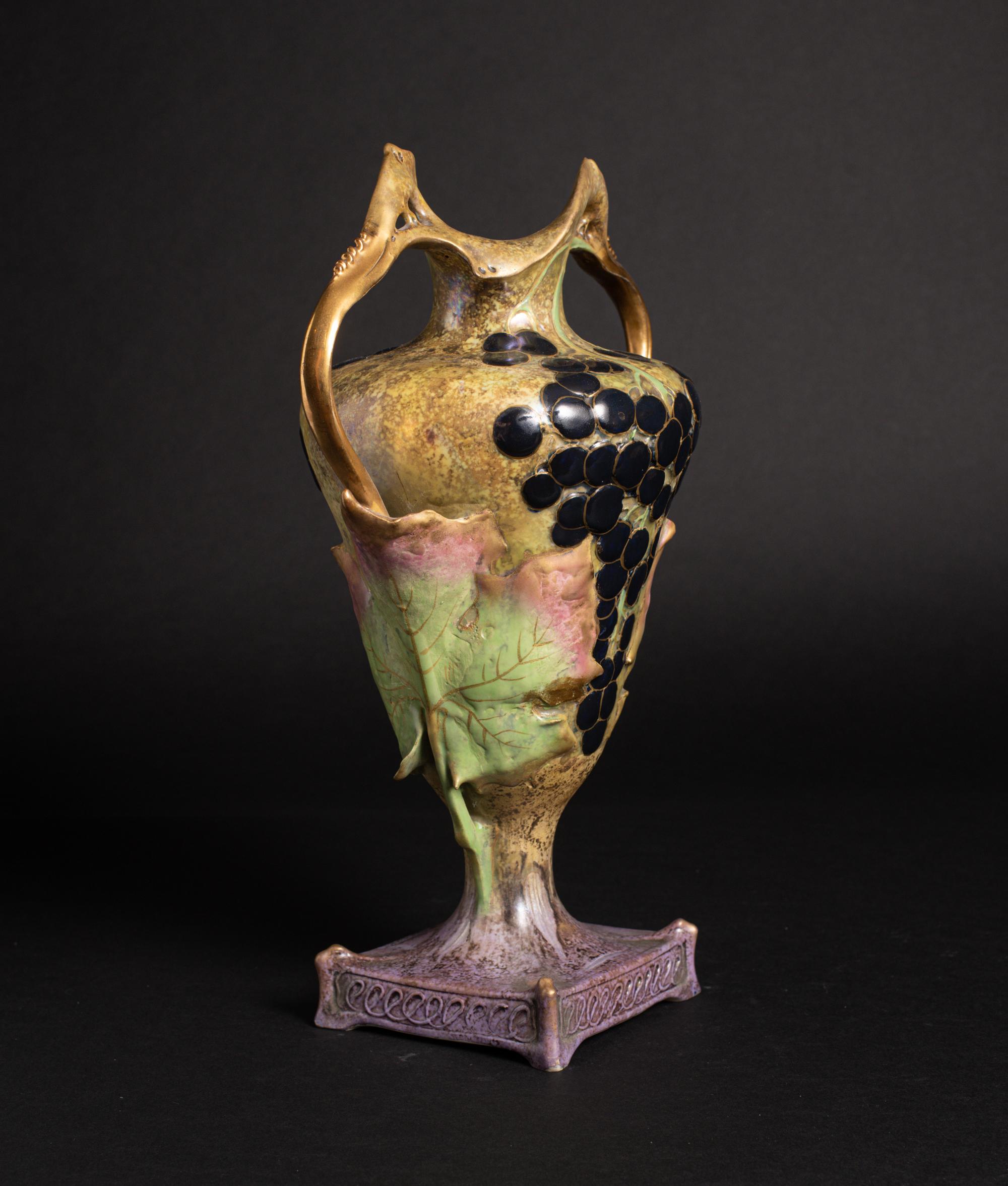 Gilt Footed Vase with Grape Vine Motif by RStK Amphora For Sale