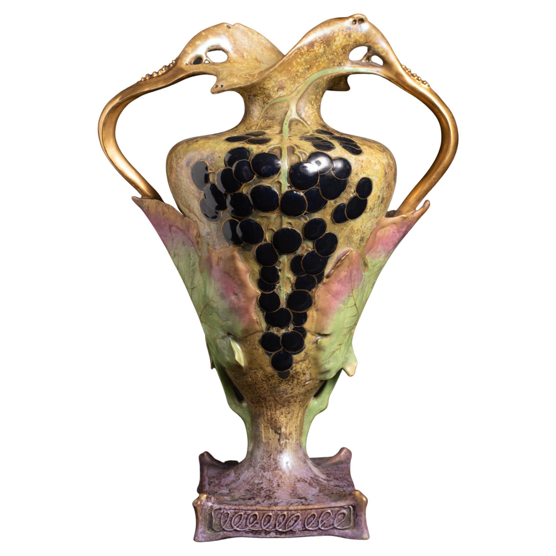 Footed Vase with Grape Vine Motif by RStK Amphora For Sale