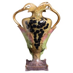 Antique Footed Vase with Grape Vine Motif by RStK Amphora