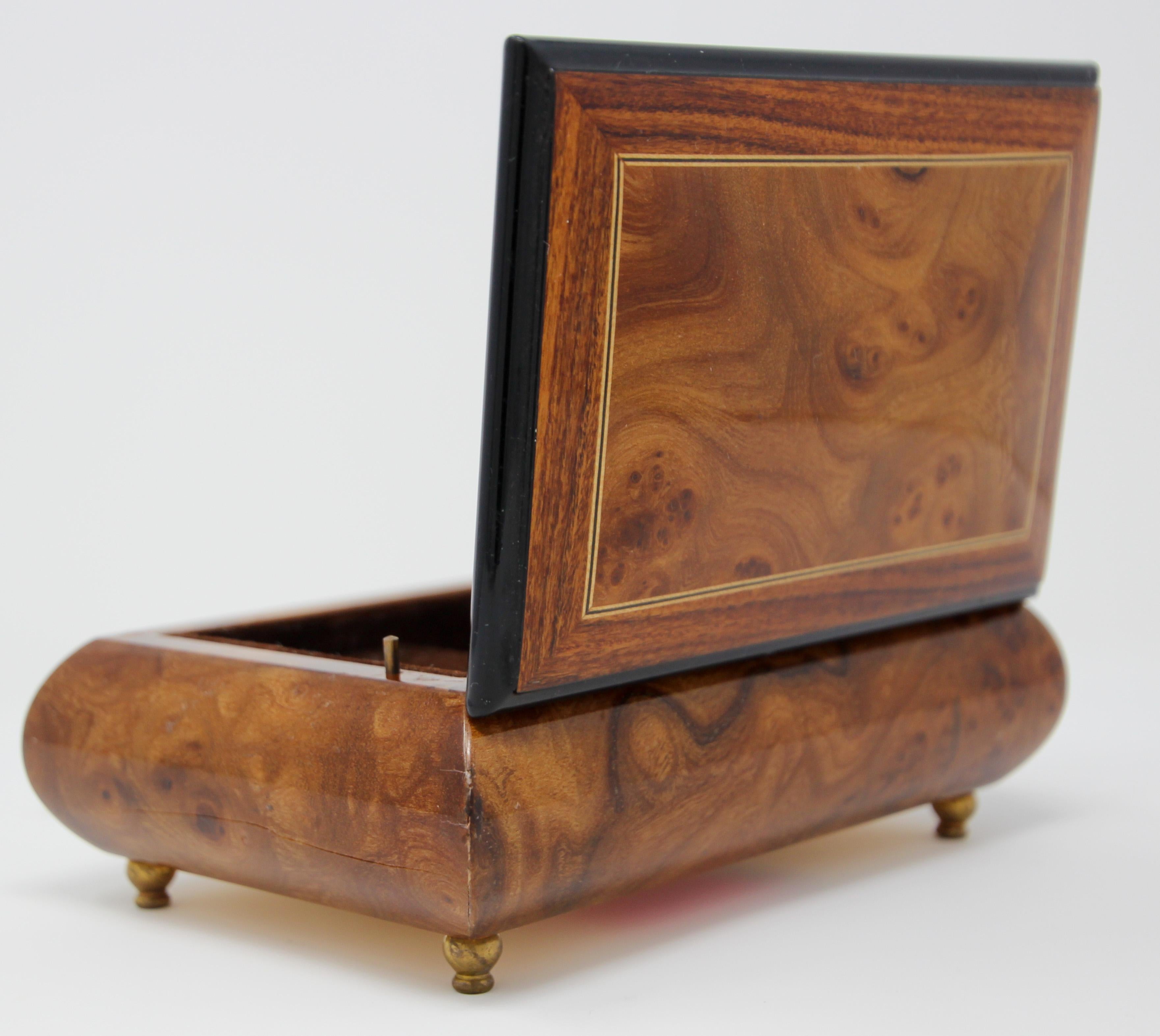Italian Footed Wooden Jewelry Music Box Made in Italy