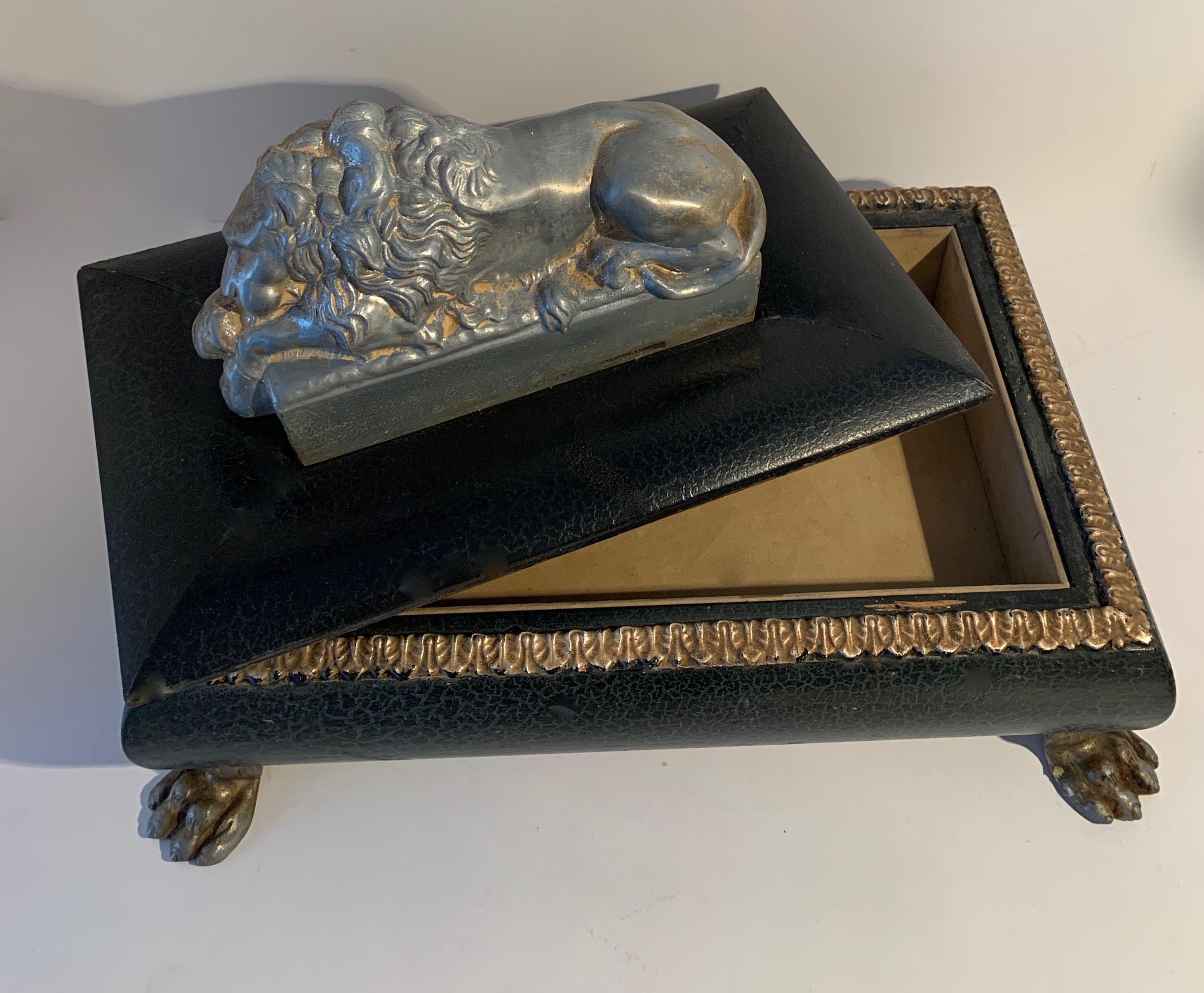 Mid-Century Modern Footer Letter Box with Reclining Lion