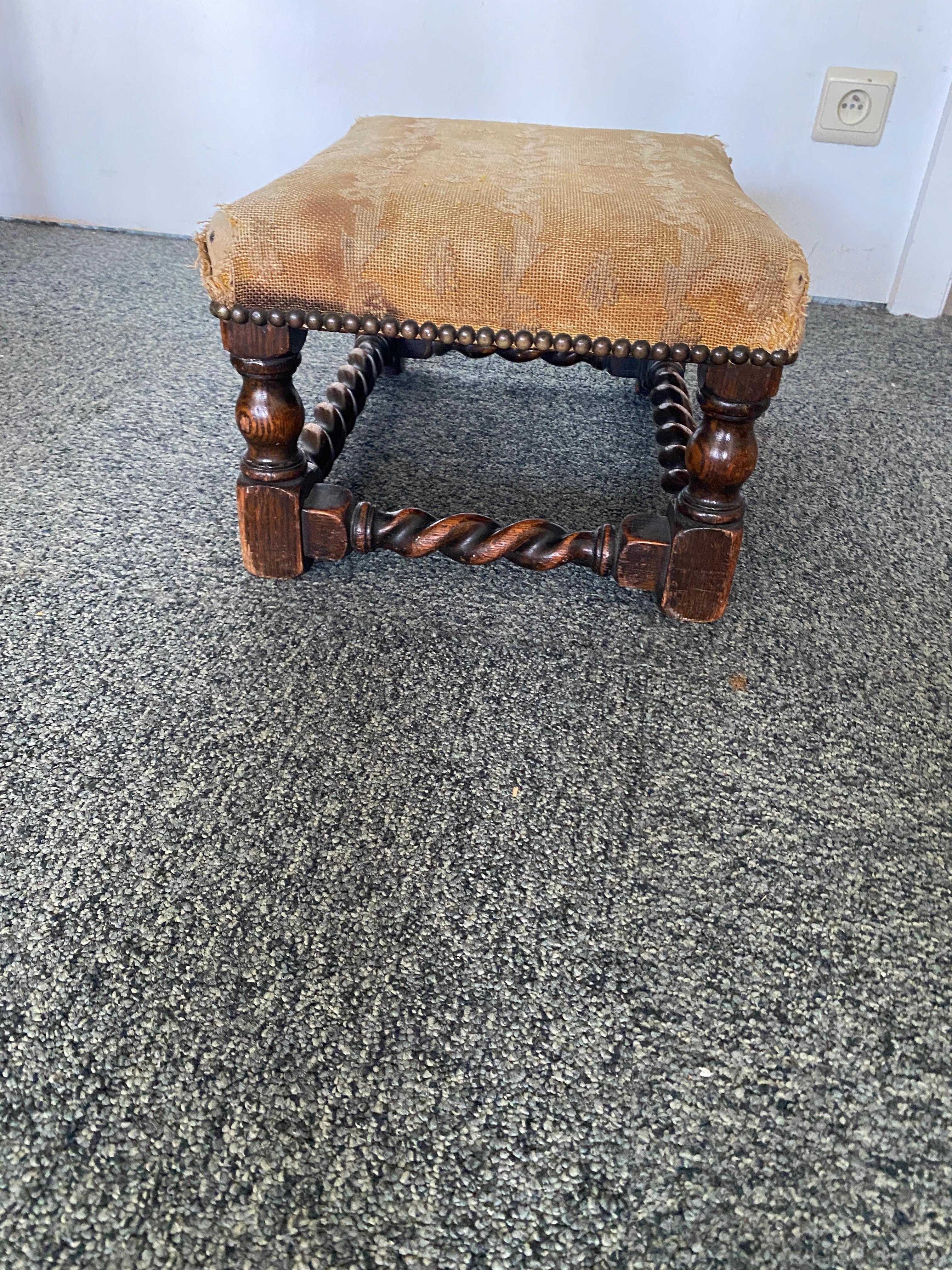 French footrest or small oak stool in Louis XIII style, late 19th century For Sale