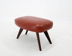 Footrest or Stool in Teak and Red Leather, Denmark, 1960s