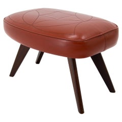 Footrest or Stool in Teak and Red Leather, Denmark, 1960s