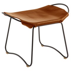 Tabouret, acier noir et cuir de tabac végétal, Modernity Style, Hug