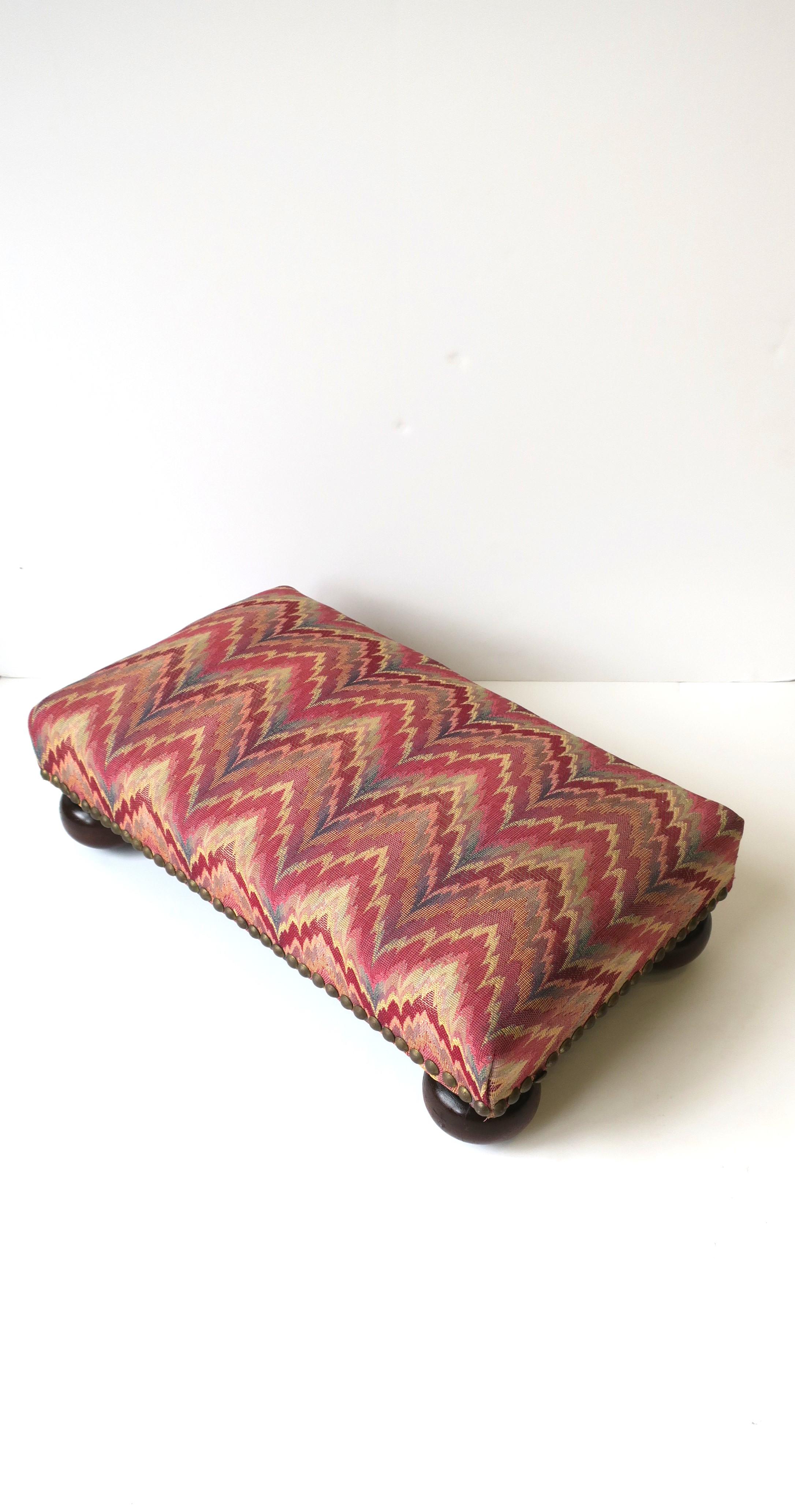 English Footstool Schumacher Flamestitch Upholstery  For Sale