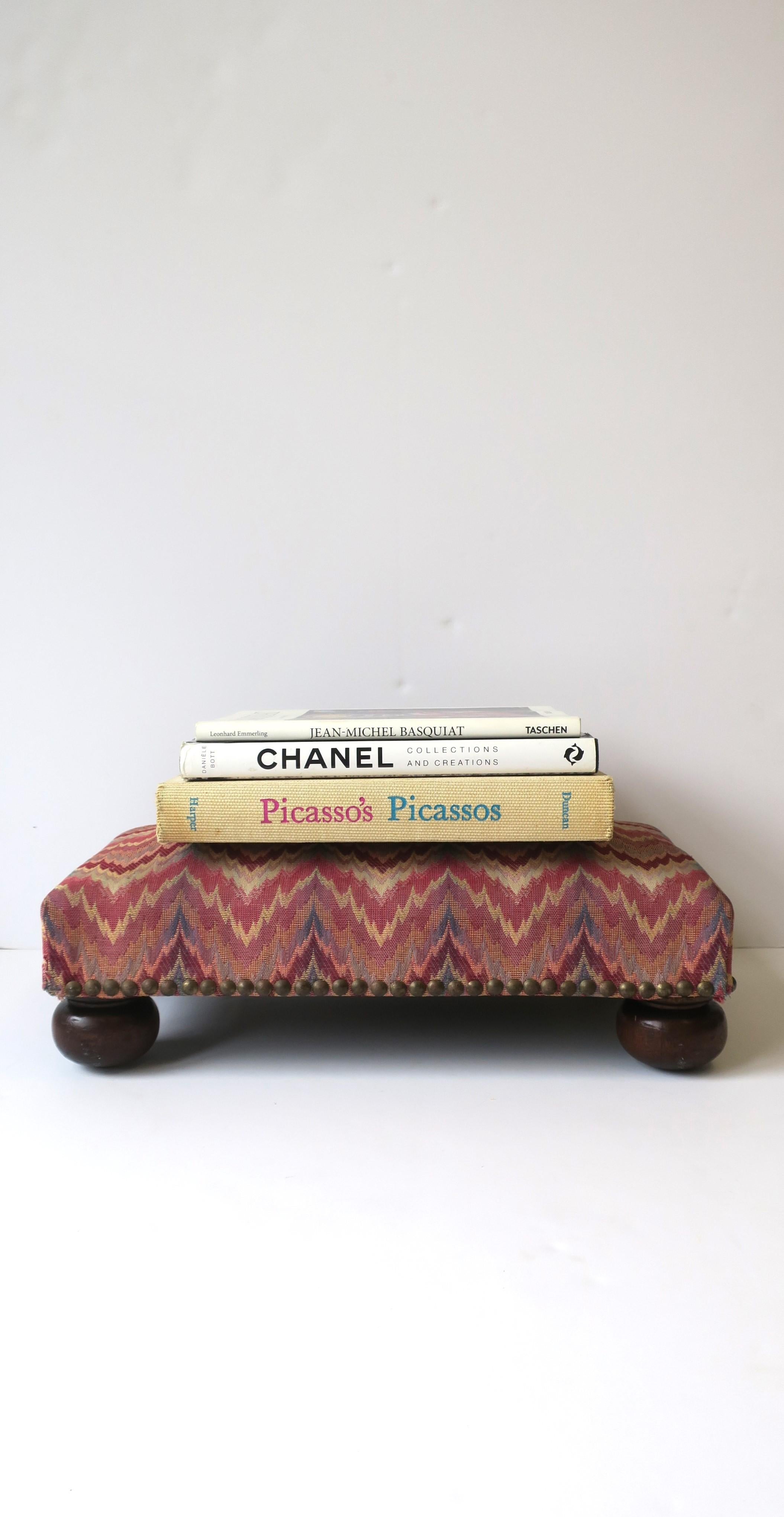 Brass Footstool Schumacher Flamestitch Upholstery  For Sale